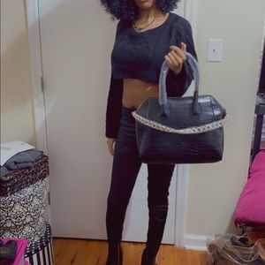 Black large Satchel with silver trim